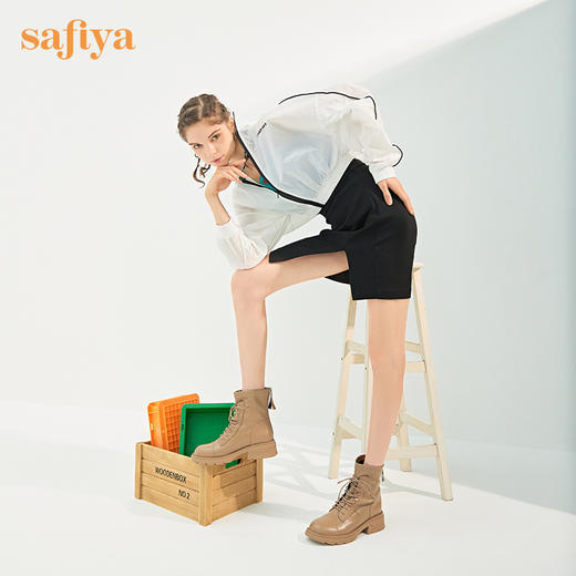 【春节不打烊】Safiya/索菲娅 2022冬季新款秋冬圆头后拉链系带百搭短靴 SF24116038 商品图8