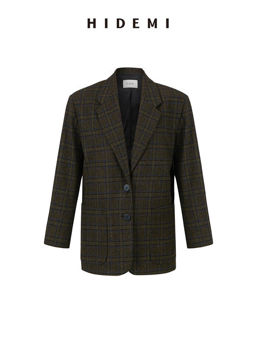 HIDEMI 格纹羊毛廓形极简口袋西装外套 商品图8