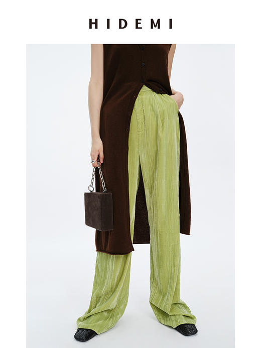 HIDEMI 流光丝绒中高腰显瘦阔腿裤 谧灰色/流芽绿/陶粉色/椰姜黄 商品图7