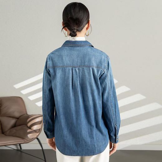 复古港味牛仔衬衫外套女秋冬百搭设计感小众长袖宽松衬衣别致上衣XG-62069 商品图3