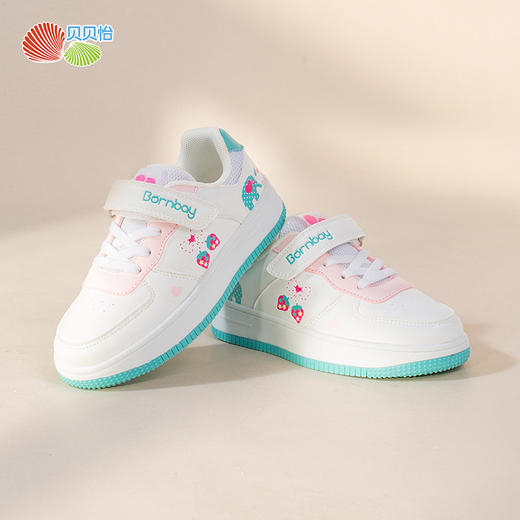 贝贝怡童鞋春秋新品儿童时尚板鞋女童可爱草莓稳步鞋 商品图5