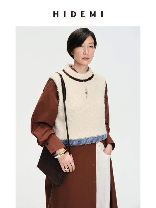 HIDEMI 圈圈纱加厚款趣味设计感拼色圆领马夹 商品图2