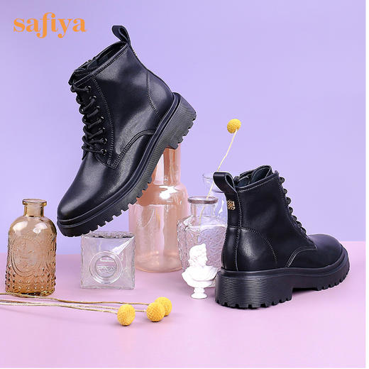 【春节不打烊】Safiya/索菲娅  马丁靴2022冬季新潮英伦风厚底增高侧拉链机车皮靴 SF24116023 商品图8