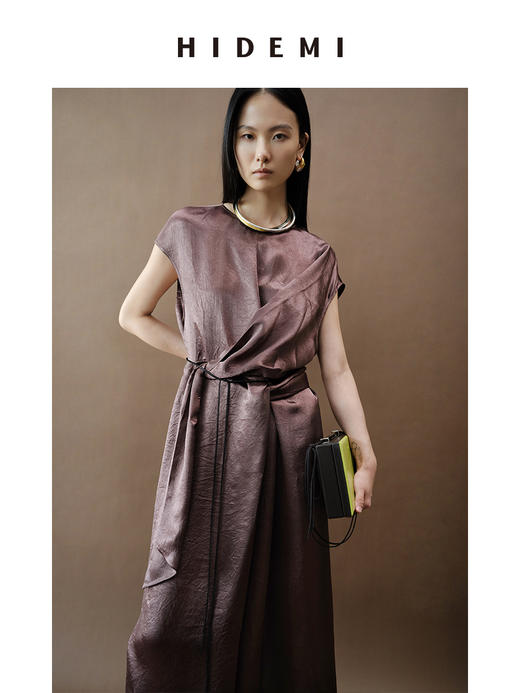 HIDEMI 波纹微褶醋酸绑带设计感连衣裙 商品图9