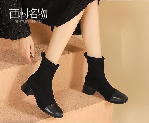 西村名物法式小短靴及踝靴女2022秋季新款简约拼接瘦瘦靴43971 商品图3