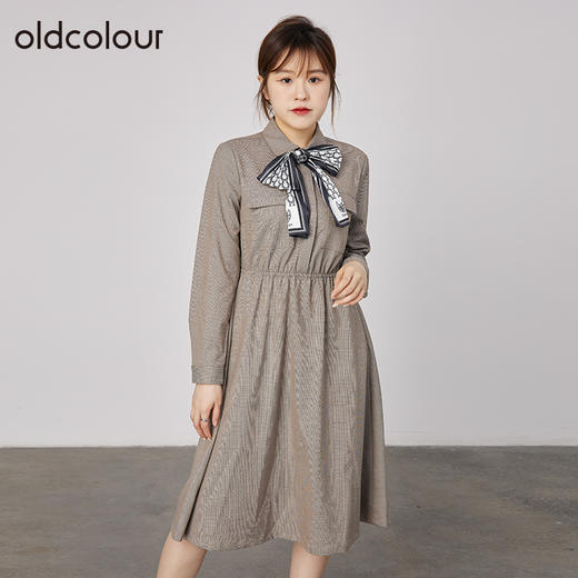oldcolour2021秋商场同款纯色高腰显瘦气质连衣裙N32103249 商品图0