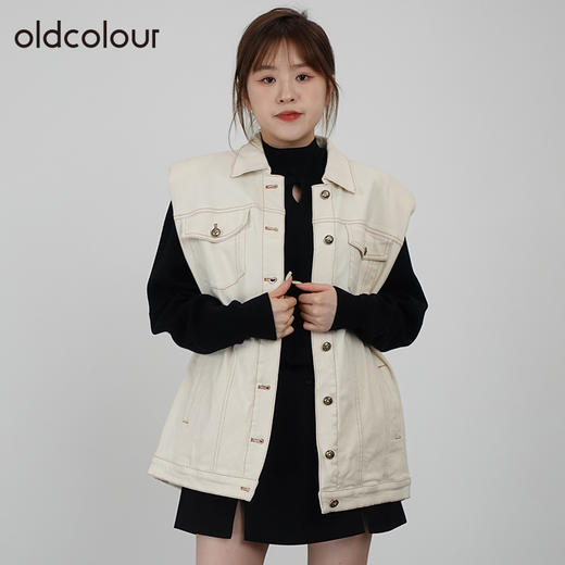oldcolour2021秋商场同款设计感气质无袖水洗牛仔马夹女N32032212 商品图0