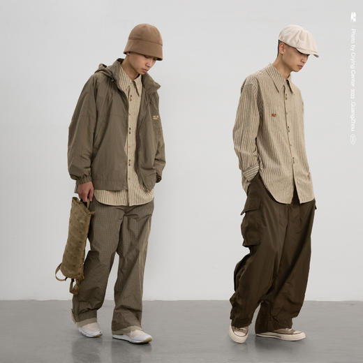 CryingCenter 椰咖灰条纹 洗水棉麻宽松长袖衬衫 哭喊中心 商品图1