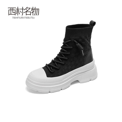 西村名物松糕鞋女厚底袜靴高帮鞋马丁靴春秋单靴瘦瘦弹力靴44231 商品图1