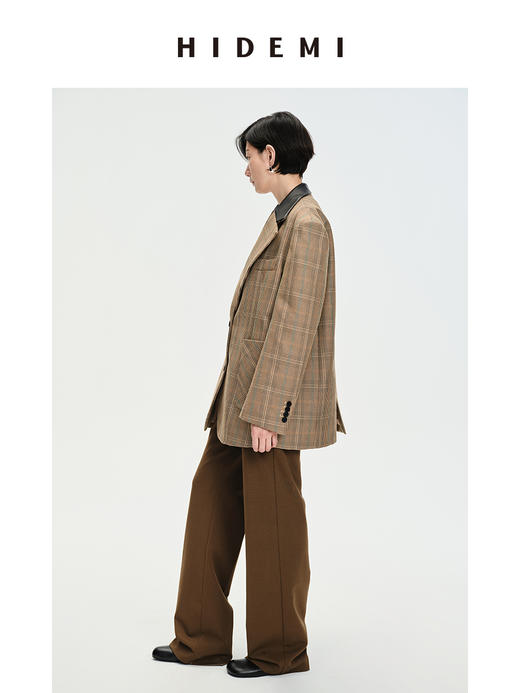 HIDEMI 格纹色织羊毛皮领拼接廓形极简西装 商品图3