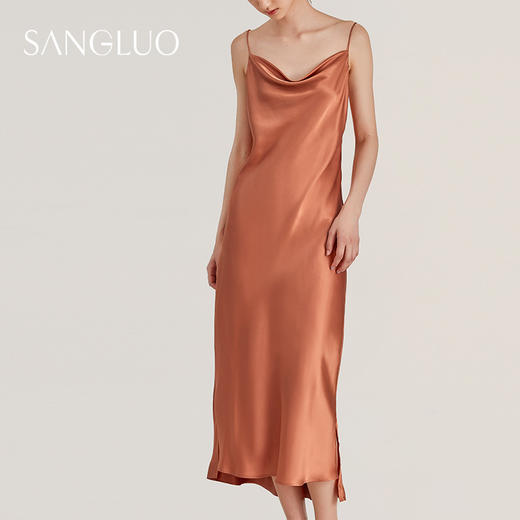 SANGLUO睡裙法式荡领吊带长裙Slipdress桑蚕丝礼服裙外穿 商品图0