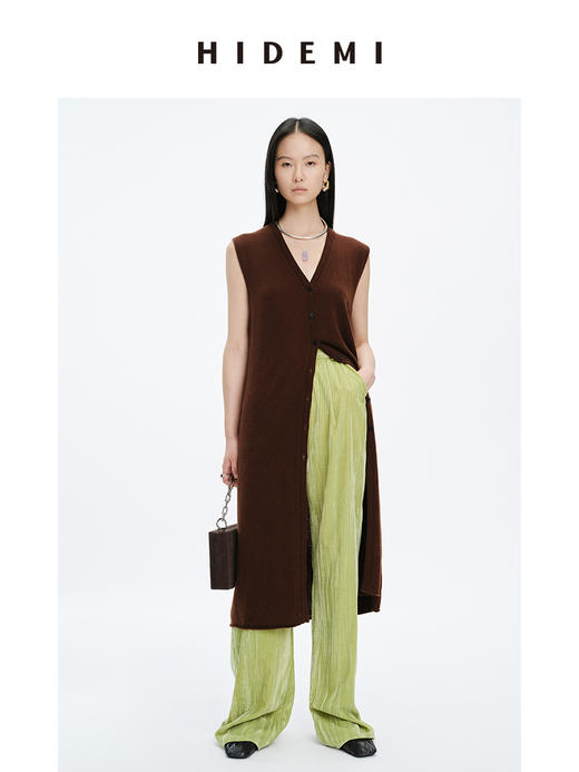 HIDEMI 流光丝绒中高腰显瘦阔腿裤 谧灰色/流芽绿/陶粉色/椰姜黄 商品图5