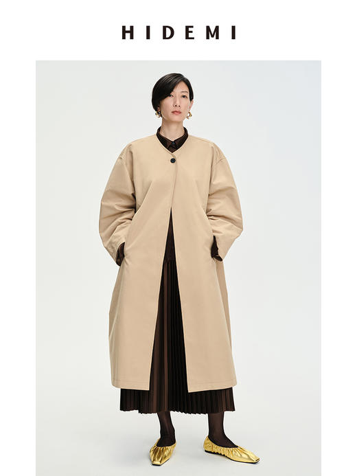 HIDEMI 皮领拼接极简廓形两件式多穿风衣大衣 商品图3