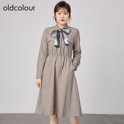 oldcolour2021秋商场同款纯色高腰显瘦气质连衣裙N32103249 商品图3