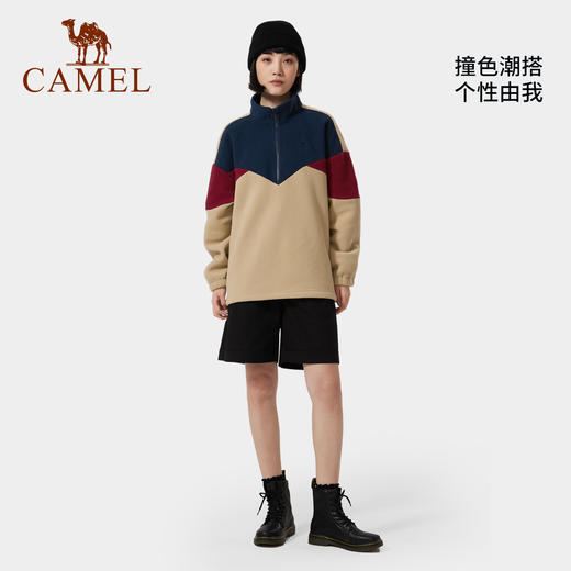 CAMEL骆驼户外女半开胸抓绒衣2022春秋摇粒绒内胆卫衣颗粒绒外套 AA32263618 商品图3