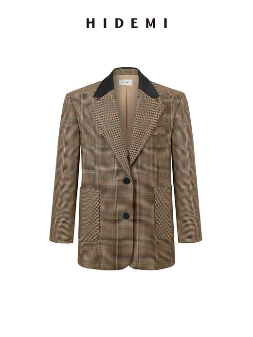HIDEMI 格纹色织羊毛皮领拼接廓形极简西装 商品图7