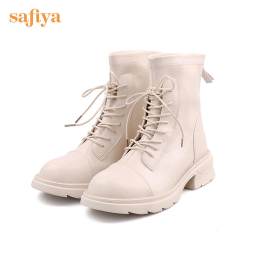 【春节不打烊】Safiya/索菲娅 2022冬季新款秋冬圆头后拉链系带百搭短靴 SF24116038 商品图9