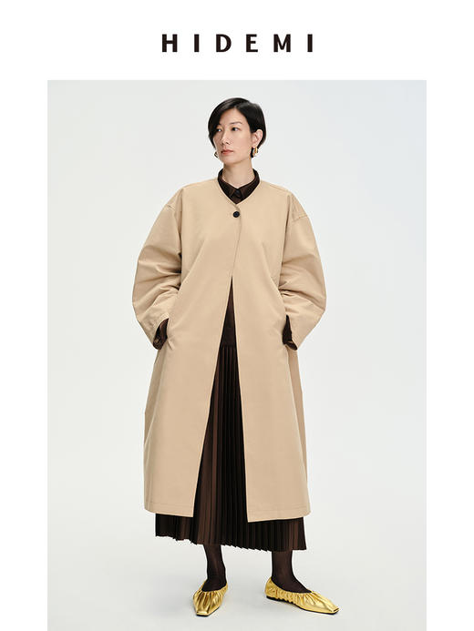 HIDEMI 皮领拼接极简廓形两件式多穿风衣大衣 商品图2