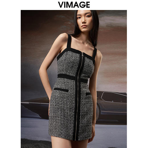 VIMAGE纬漫纪秋季新款显瘦洋气吊带连衣裙V1807424 商品图3