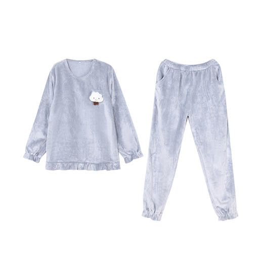 都市丽人生活家居女士特价法兰绒套装双面法兰绒厚家居服长袖睡衣LH22J2 商品图4