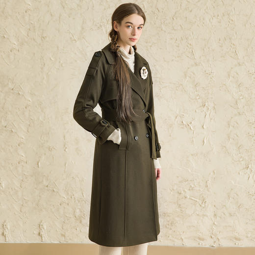 Famecoco范可儿大衣中长款收腰双排扣毛呢外套D178AC300 商品图7