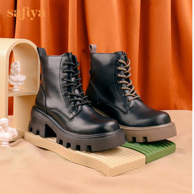 【春节不打烊】Safiya/索菲娅2022冬季新款短靴英伦风厚底高帮工装机车马丁靴女 SF24116070