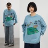 CryingCenter 鸟啄着火的电子板有趣插画灰蓝长袖tee 哭喊中心 商品缩略图1
