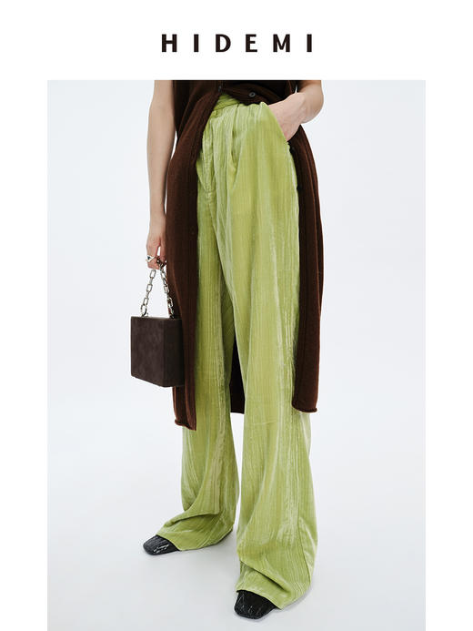 HIDEMI 流光丝绒中高腰显瘦阔腿裤 谧灰色/流芽绿/陶粉色/椰姜黄 商品图8