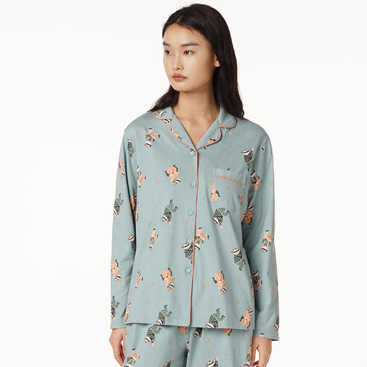 都市丽人好睡好眠女士特价棉质套装26支CVC单面薄家居服长袖睡衣LH21M2 商品图0