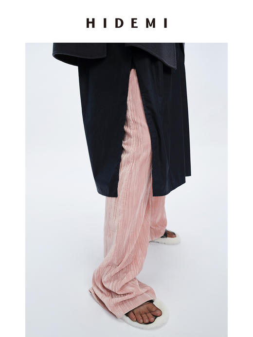 HIDEMI 流光丝绒中高腰显瘦阔腿裤 谧灰色/流芽绿/陶粉色/椰姜黄 商品图10