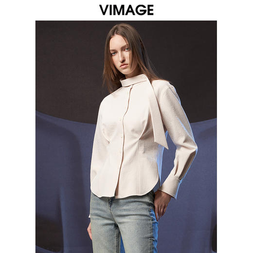 VIMAGE纬漫纪秋季新款时尚立领收腰显瘦衬衫上衣V1809417 商品图2