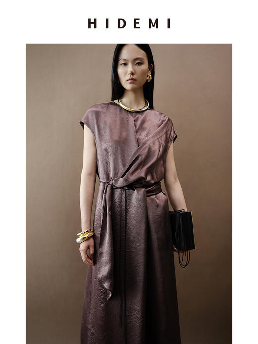 HIDEMI 波纹微褶醋酸绑带设计感连衣裙 商品图6