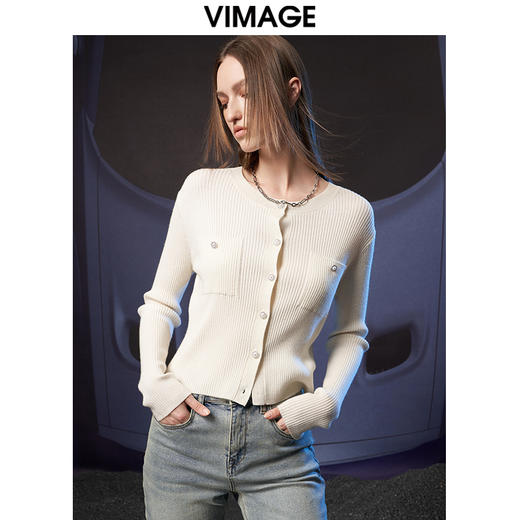 VIMAGE纬漫纪秋季新款时尚简约修身显瘦针织衫V1801407 商品图3