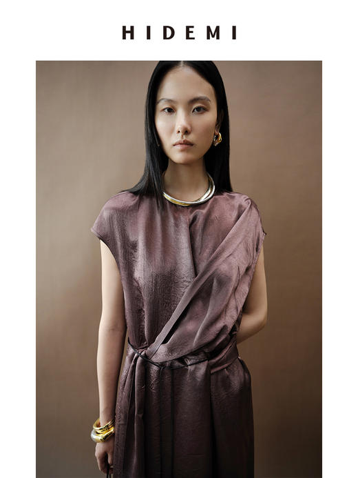 HIDEMI 波纹微褶醋酸绑带设计感连衣裙 商品图4