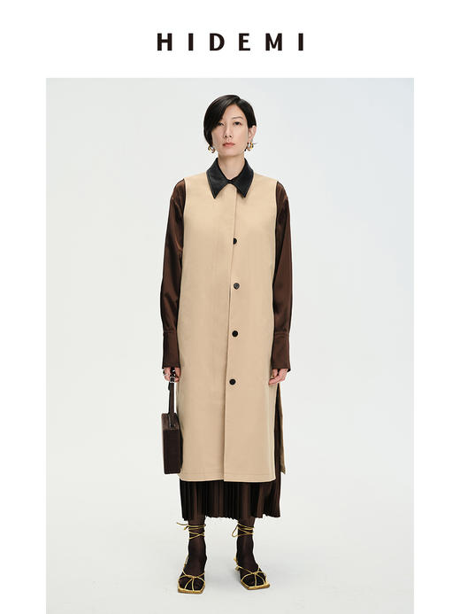 HIDEMI 皮领拼接极简廓形两件式多穿风衣大衣 商品图6