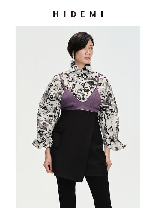 HIDEMI “我们做印花”城市剪影水洗棉廓形衬衫 商品图0