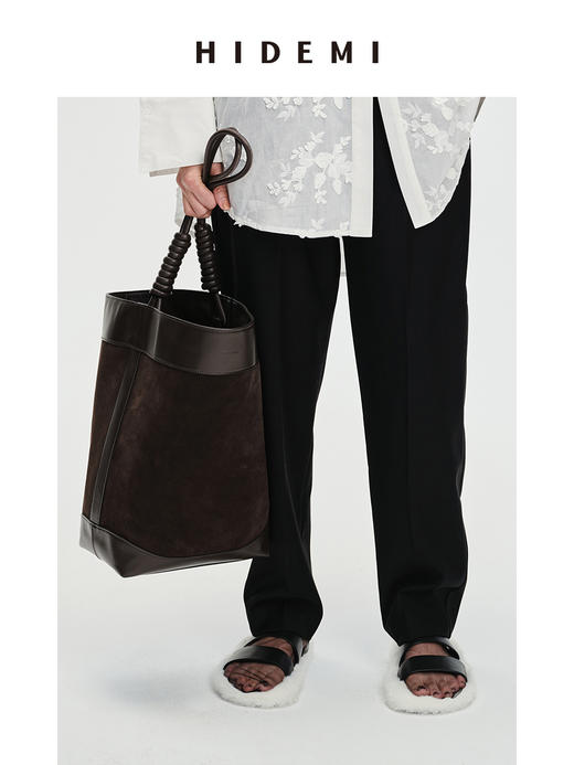 HIDEMI 麂皮水桶包中号 棕色/黑色/普鲁士蓝 商品图2
