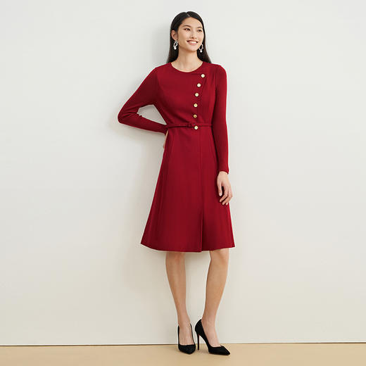 EITIE爱特爱冬季圆领收腰显瘦通勤连衣裙6807531（注意要干洗） 商品图4