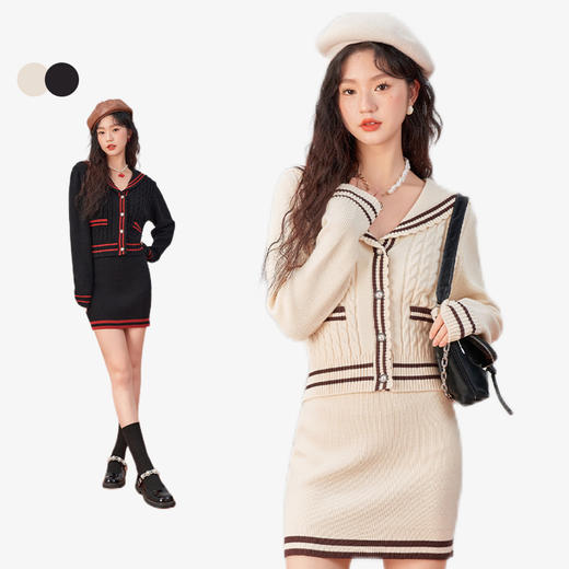 西遇针织半身裙女2022年秋季新款高腰拼接撞色修身显瘦包臀A字裙11921585 商品图0