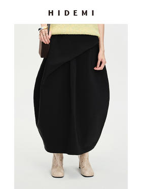 HIDEMI 极简不对称褶皱茧型半身裙