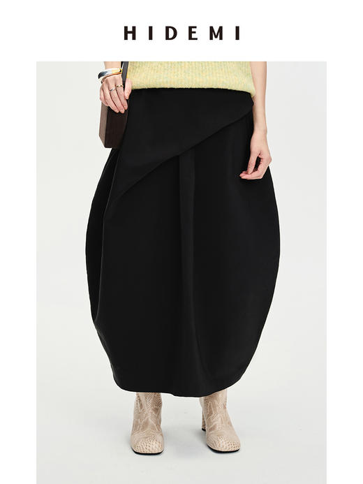 HIDEMI 极简不对称褶皱茧型半身裙 商品图0