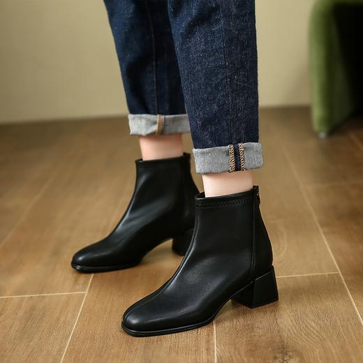 ZHR裸靴女2024年秋冬方头粗跟爆款小短靴时通勤尚百搭瘦瘦靴 A-3348 商品图3