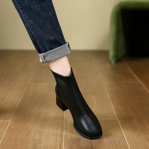 ZHR裸靴女2024年秋冬方头粗跟爆款小短靴时通勤尚百搭瘦瘦靴 A-3348 商品图2