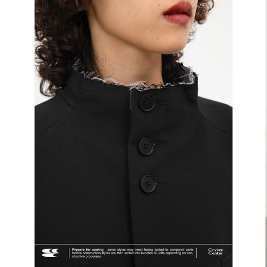 CryingCenter 日系热血毛边立领黑色宽松廓形西装外套 垫肩可拆卸 商品图3