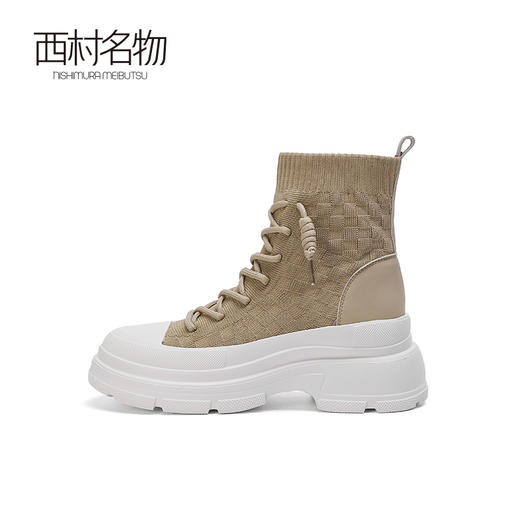 西村名物松糕鞋女厚底袜靴高帮鞋马丁靴春秋单靴瘦瘦弹力靴44231 商品图2