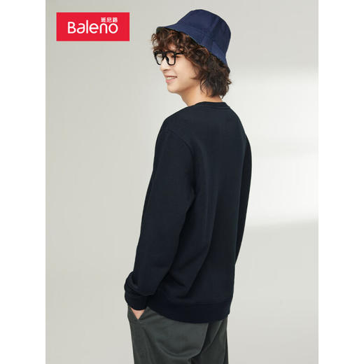 班尼路秋冬新款港风潮牌纯色袖章长袖男圆领套头休闲宽松卫衣 商品图2