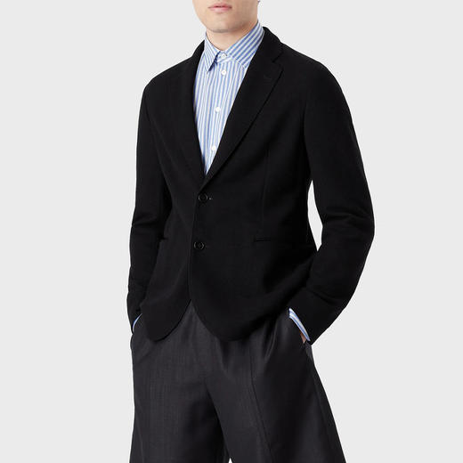 EMPORIO ARMANI 阿玛尼 男士羊绒休闲长袖西装外套 黑色 H31G37 C1055 999 商品图1