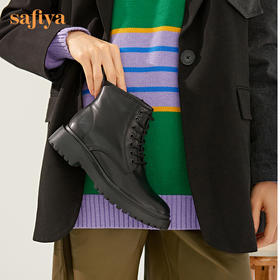 【春节不打烊】Safiya/索菲娅  马丁靴2022冬季新潮英伦风厚底增高侧拉链机车皮靴 SF24116023