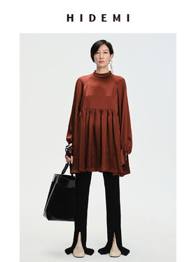 HIDEMI 温莎酒红醋酸两穿式褶皱下摆设计感连衣裙