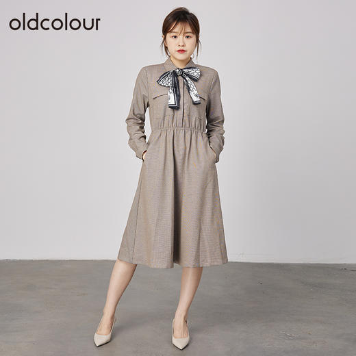 oldcolour2021秋商场同款纯色高腰显瘦气质连衣裙N32103249 商品图1